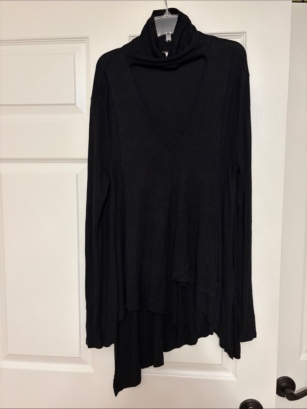 Free People Black Asymmetrical Cowl Neck Long Sleeve Top
